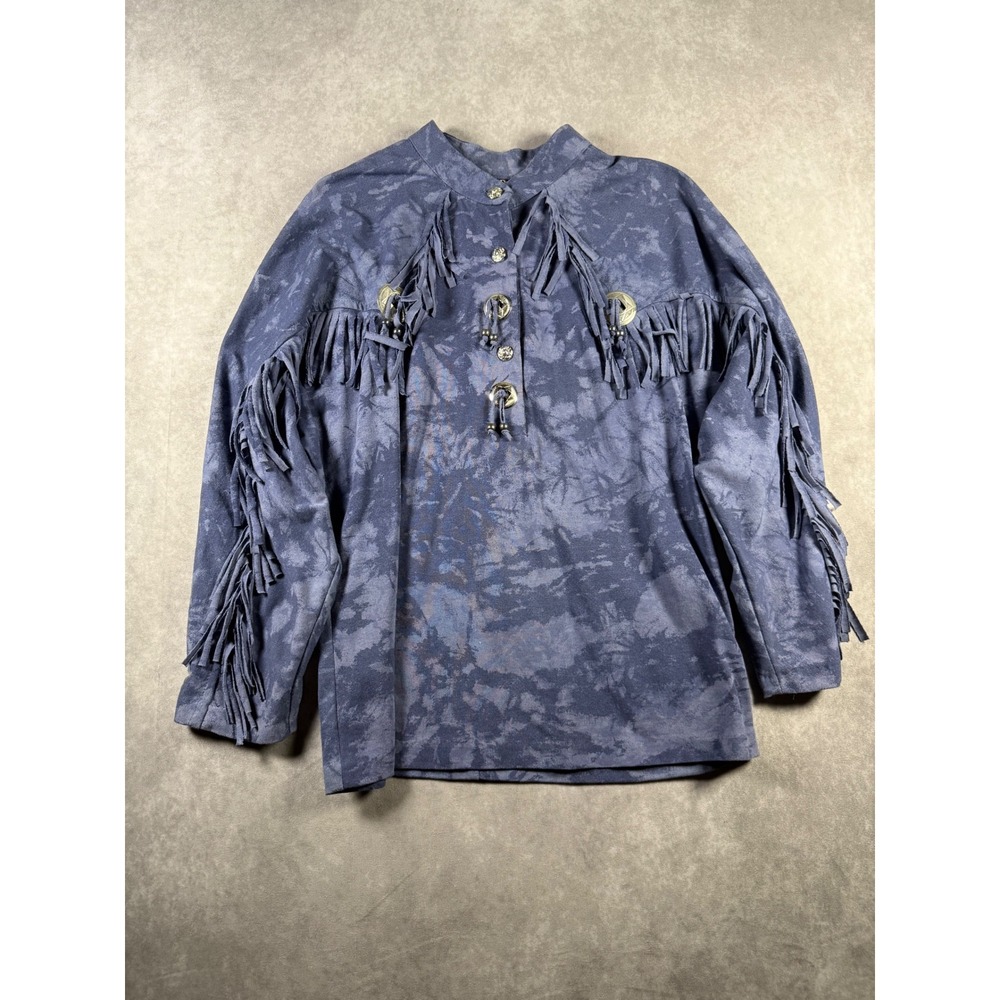 Vintage 80s 90s Ozark Mountain Jean Co Women's Blue Fringe Western Rodeo Shirt
